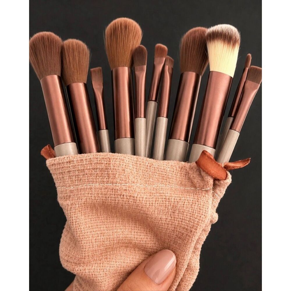 13 Piece Makeup Brush Set with Drawstring Travel Pouch